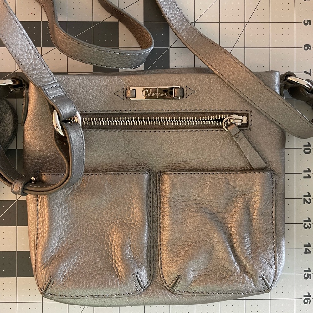 Cole Haan metallic grey Leather Crossbody Bag - Picture 5 of 6
